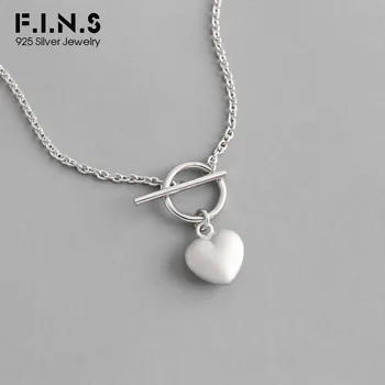 

F.I.N.S Korean S925 Sterling Silver Necklace INS Matte Love Heart Shaped with Circle Necklace Pendant Clavicle Chain Necklace