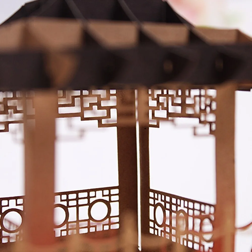 1Pc Hollow Design Retro 3D Greeting Card Handmade China Suzhou Garden Pavilion Pattern Up Card Part - 4000259117039