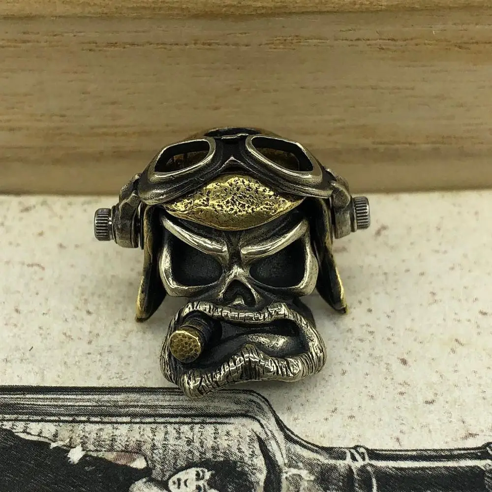 

EDC Tools Brass Knife Beads Brass Air Force Pilot Skull Lanyard Bead Paracord Knife Keychain Tool DIY Pendant #148