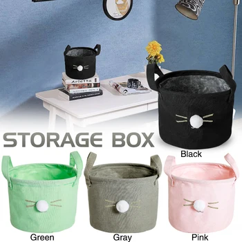 

Cat Cotton Linen Storage Basket Household Kitchen Bathroom Used Storing Bag