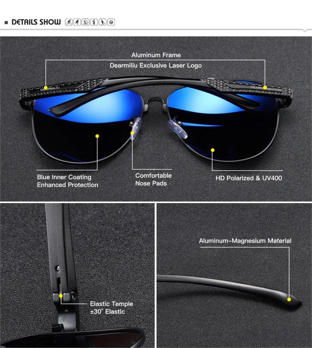 DEARMILIU, Брендовые мужские солнцезащитные очки из алюминия, поляризационные, UV400, зеркальные, мужские солнцезащитные очки для женщин и мужчин