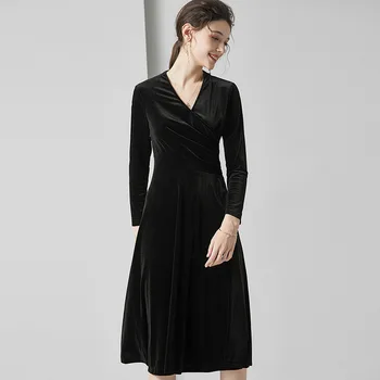 

black velvet dresses women natural 2020 summer brand long casual sexy office work beach dress V neck plus size dropship