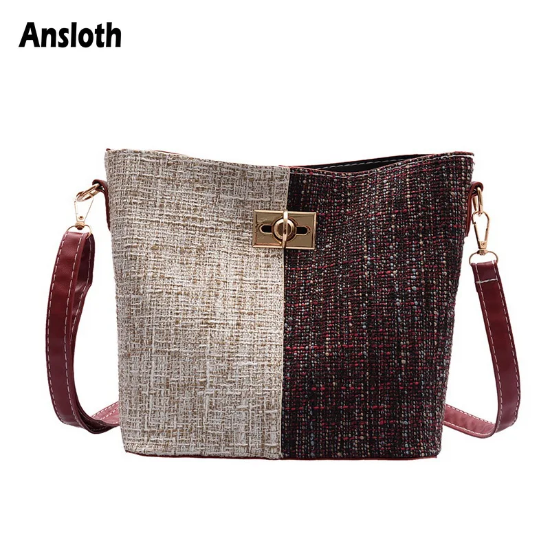 

Ansloth Winter Woolen Bucket Bags Women Patchwork Shoulder Bags For Lady Panelled Design Crossbody Bags PU Leather Casual HPS844