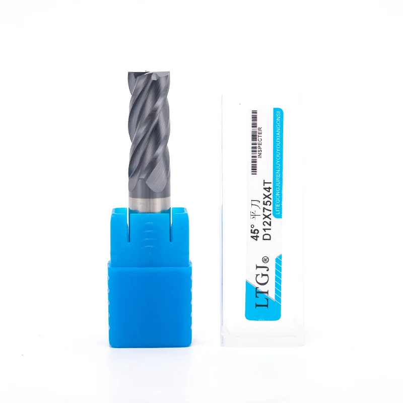 

5PCS Flat Cutter Milling Cutter 4 flute 45° Hard Alloy Milling Cutter CNC Machining Center Milling Cutter