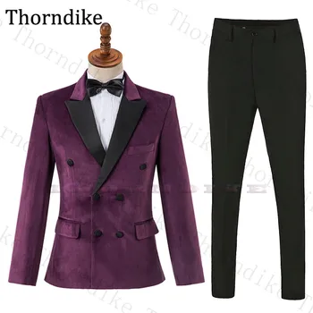 

Thorndike Purple Suit Men 2020 Double Breasted Peaked Lapel Business Suit Spring Autumn Elegant Weding Suit For Men Custom Made