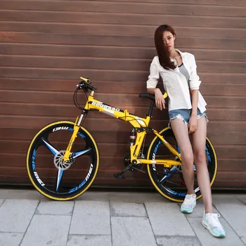 

26 inch Folding bicycle double damping disc brake variable speed mountain bike student men's and women's style one wheel bicycle