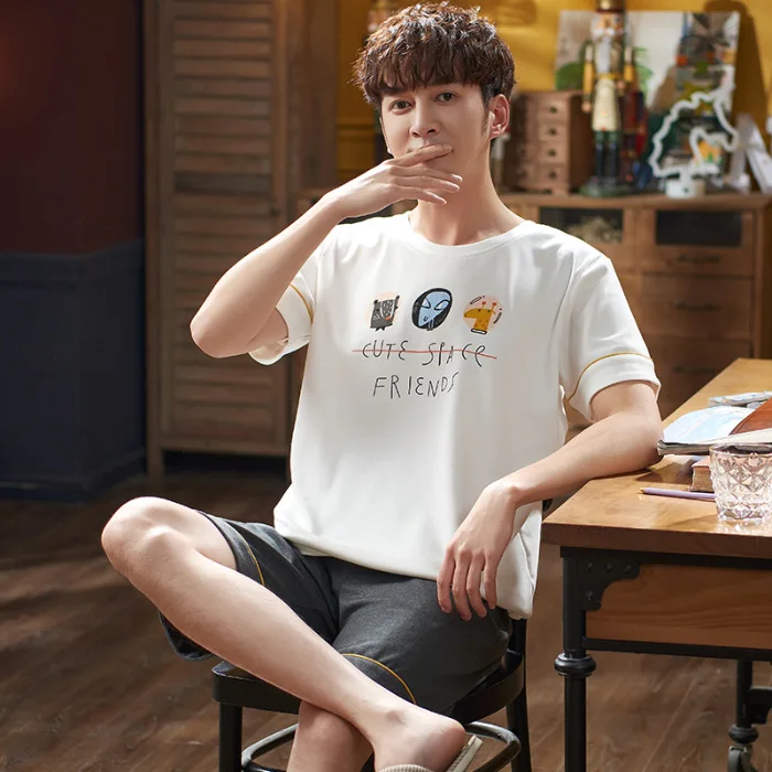 

Spring And Autumn Men's 6535 Cotton Short Sleeve Shorts Korean-style Men Young And Middle-aged Thin Japanese Korean Home Wear Tw