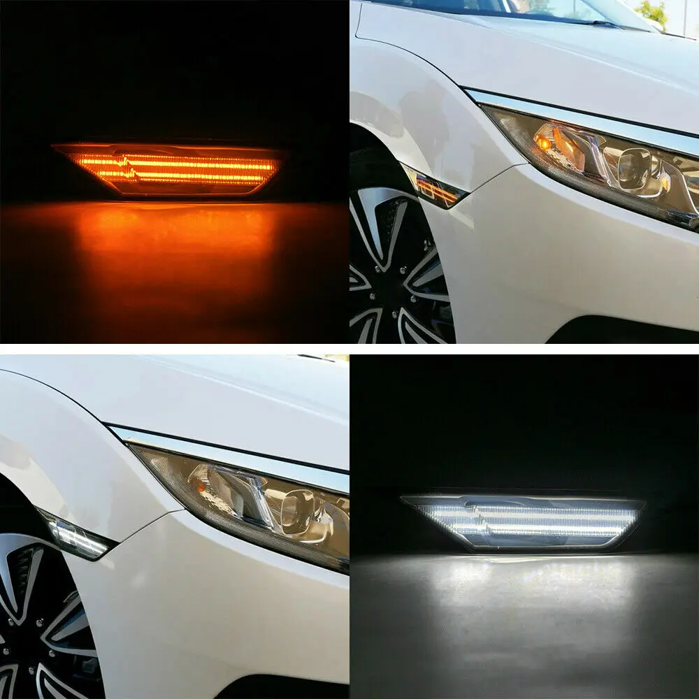 

Led amber Side Marker Light For Honda Civic 2016 2017 2018 2019 2020 2021 w/white Daytime Running Light Position Light