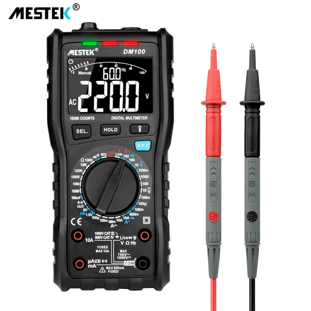 

MESTEK DM100 Digital Multimeter High Speed Smart Double Core T-Rms NCV Temperature Multimetro Anti-Burn Fuse Alarm Multimeters