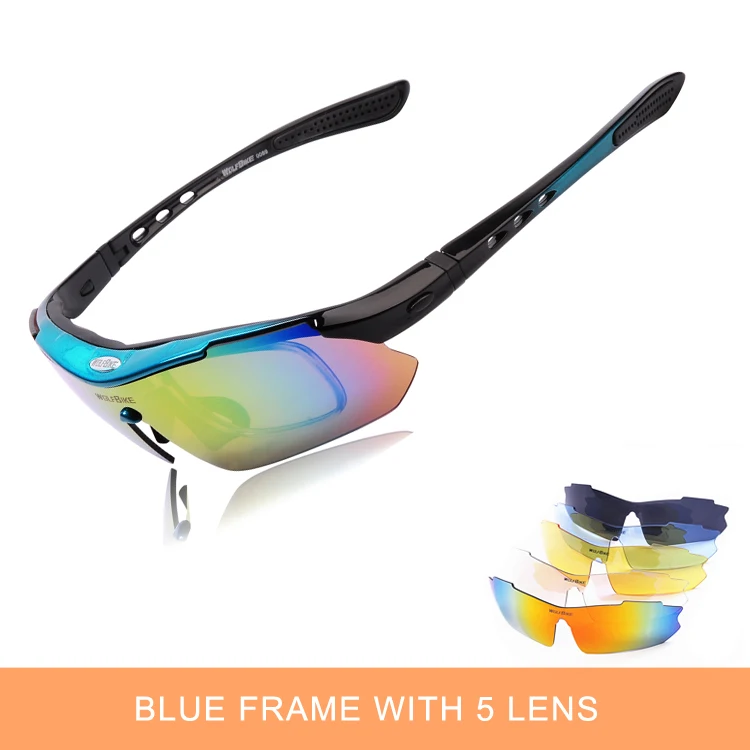 WOLFBIKE поляризационные велосипедные очки, велосипедные очки для бега, MTB, шоссейные, велосипедные очки для рыбалки, очки для улицы, велосипедные солнцезащитные очки, 5 линз - Цвет: Синий