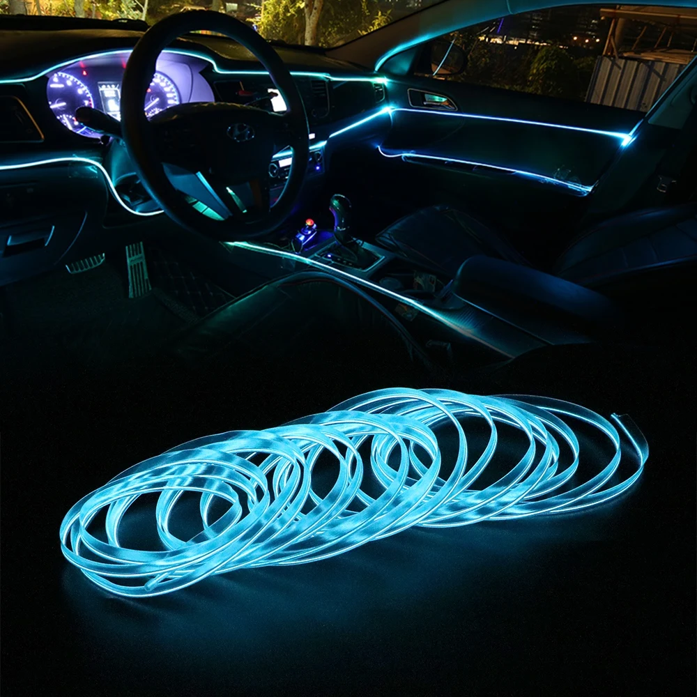 

5M Car Interior Light LED Strip Decoration Dashboard Dood Atmosphere Lamp EL Wire Rope Line Neon Lighting with Cigarette Drive