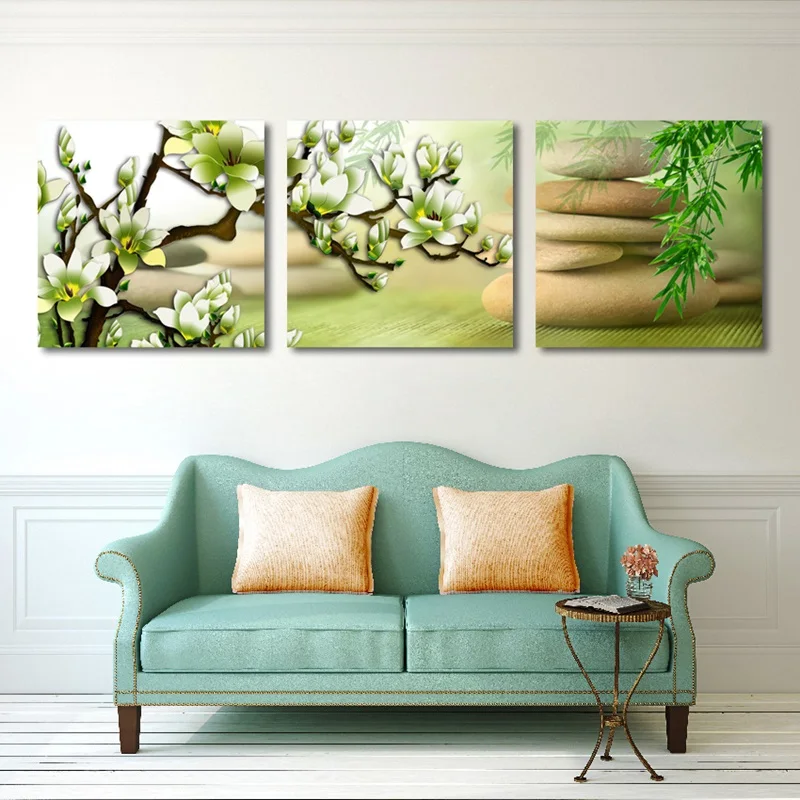 Green Fresh Natura Landscape White Flower Stone Art Canvas Paintings Poster Pictures For Living Room Home Decor | Дом и сад