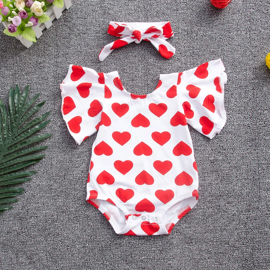 

Newborn Infant Baby Girls Love Print Jumpsuit+Headband Set Clothes Cute Toddler Newborn Baby Girls Outfits Cold Clothes