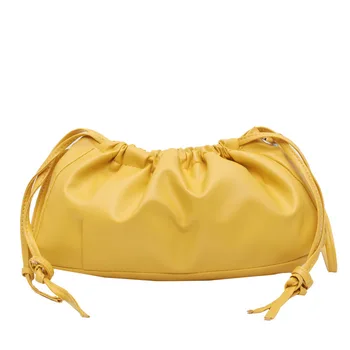 

Yellow women crossbody bag Ruched Pouch Handbag 2020 Women Soft Quality Fashion Luxury Designer summer shoulder Bag Lady sac new