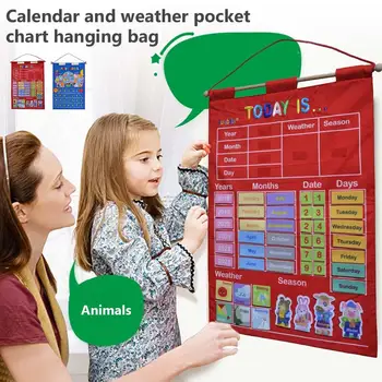 

Kindergarten Infant Teaching Aid Educational Toy Cloth Learning English Letter Weather Date Season Calendar Teaching Tool