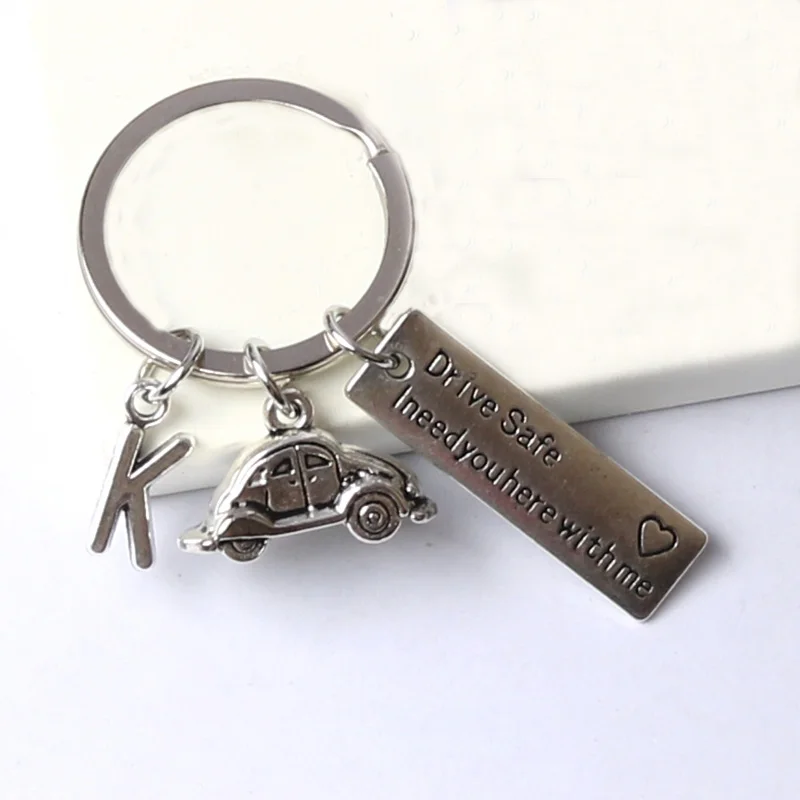 Engraved Keychain Drive Safe Couples Key Chain Car Lettering A-Z Keyring Gift 