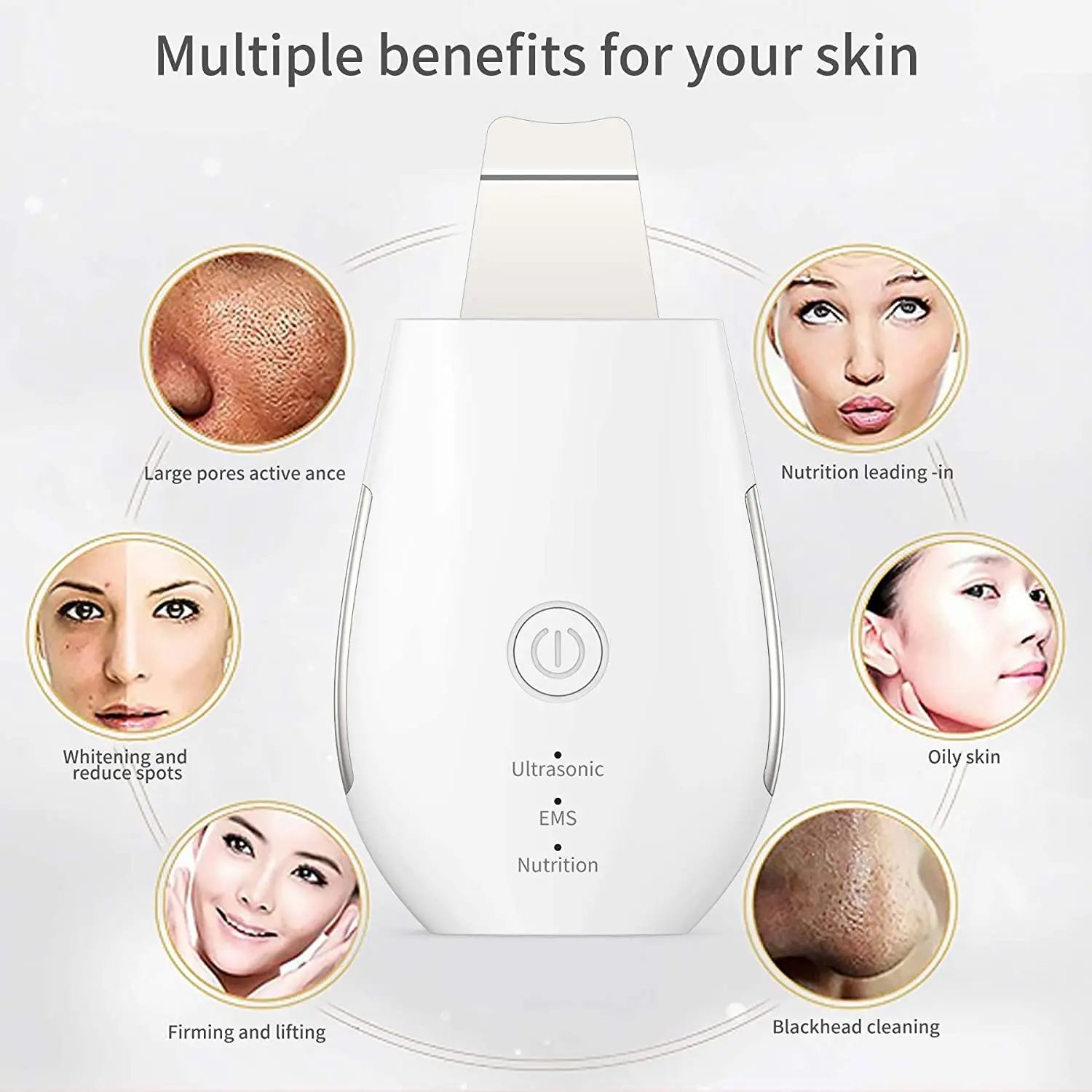 Skin Scrubber Facial Ultrasonic Cleaner Blackhead Remover Extractor Exfoliator Face Lifting Tool with 3 Modes For Deep Cleansing