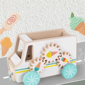 

Ice Cream Children's Walker Baby Play House Simulation Toy Wooden Toy Pull Cord Will Run