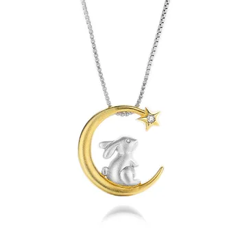 

Original Design S925 Sterling Silver Color Separation Moon Rabbit Necklace Female Mid-autumn Creative Zodiac Pendant Niche Gift
