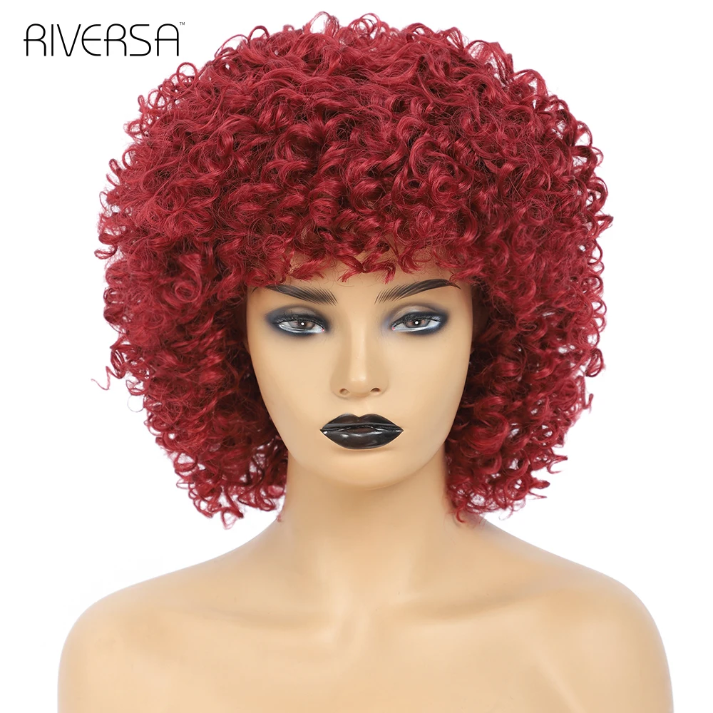 1B Ombre Gray 4-30 27-33 Red Soft Wigs Short Curly Wig With Bangs 14 inches Afro Kinky Synthetic Hair for Women | Шиньоны и парики