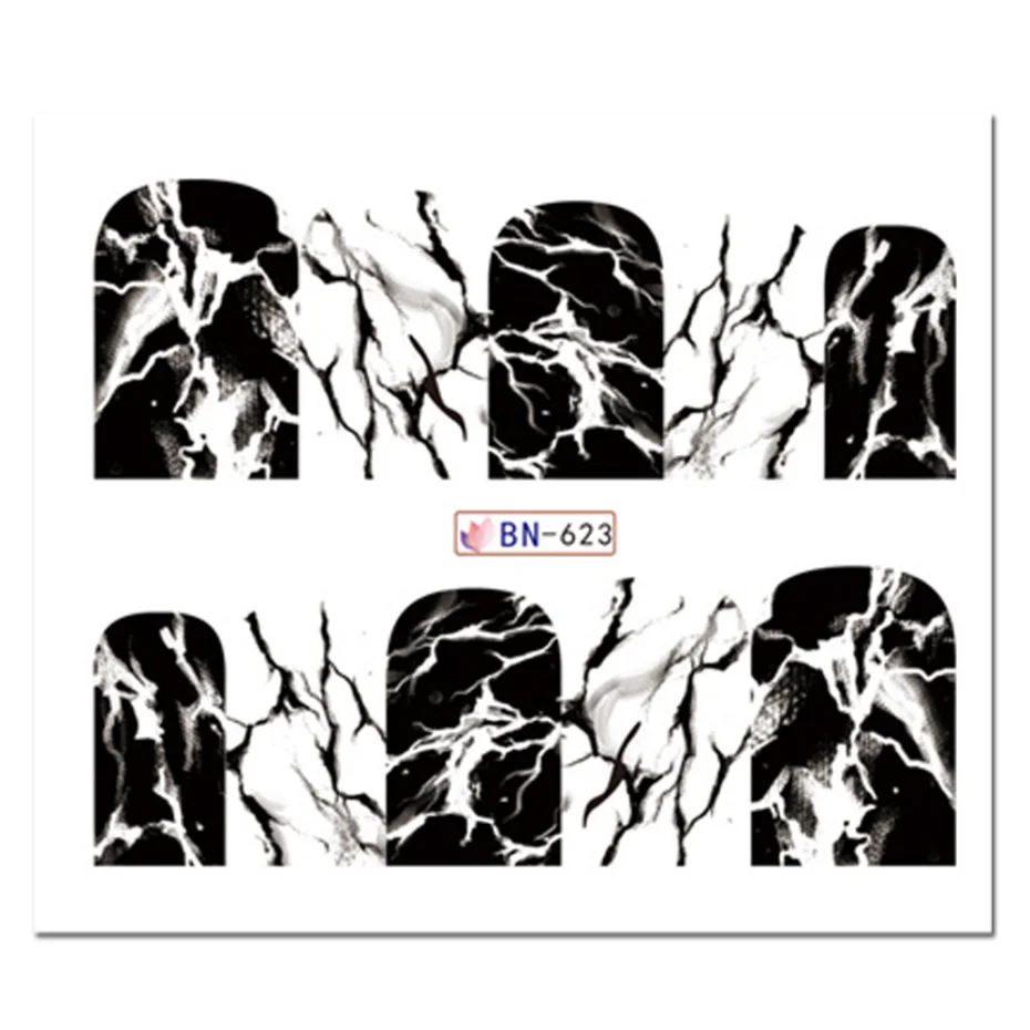 1pc Marble Series Nail Art Sticker Water Transfer Decal White Black Gradient Full Wraps Charm Nail Art Manicure Tips LABN613-624