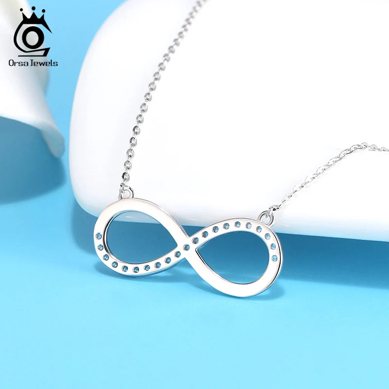 ORSA JEWELS подлинное 925 ожерелье с кулоном «бесконечность» проложить прозрачное AAAA циркониевое модное ожерелье с кулоном Повседневные Вечерние ювелирные изделия в подарок SN192