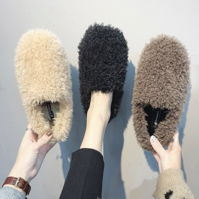 

Women Shoes Plush Fur Shoes Woman outdoor Short Plush Flat Shoes Women Plus velvet Loafers Ladies Shoes Zapatillas Mujer