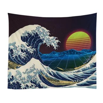 

Japan Kanagawa Waves Printed Hanging Tapestry Whale Arowana Wall Hanging Tapestries Boho Bedspread Yoga Mat Blanket Accessories