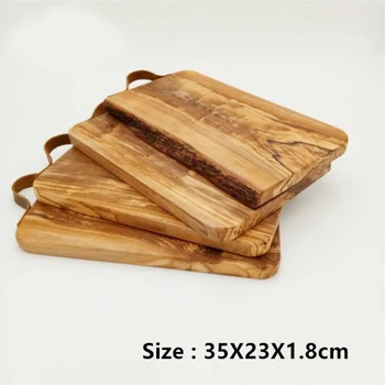 

Italy Olive wood cutting board with leather handle, bread board with bark edge,Serving board with beautiful natural textures