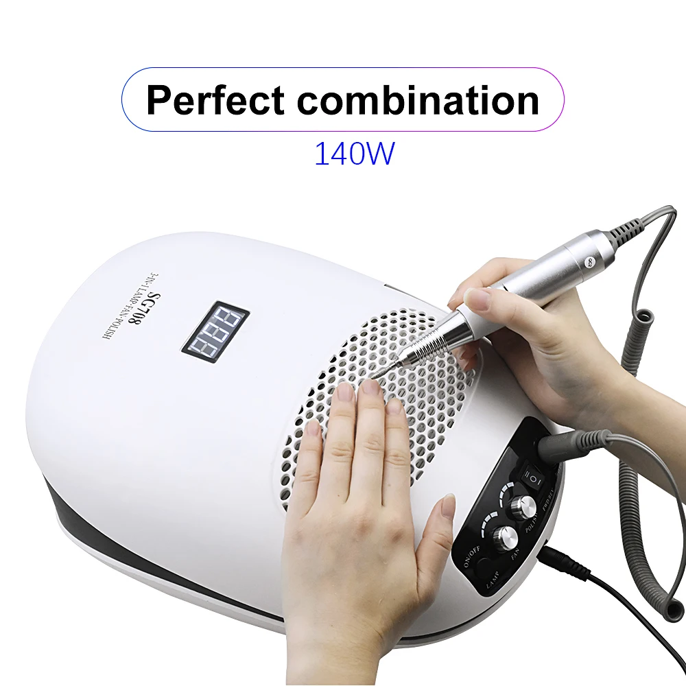 Kopen 140W 3 In 1 Nail Manicure Set Met Nail Droger Elektrische Nail Boor Machine Met Nail Stofafzuiging Collector stofzuiger