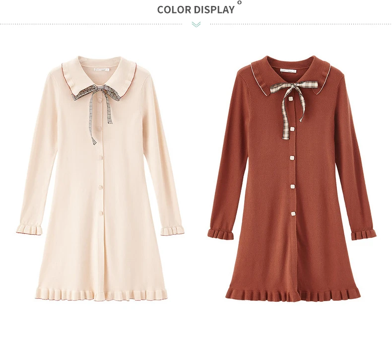 INMAN Autumn Winter New Arrival Retro Style Plaid Pattern Bow Tie Knot Young Women Lady Dress