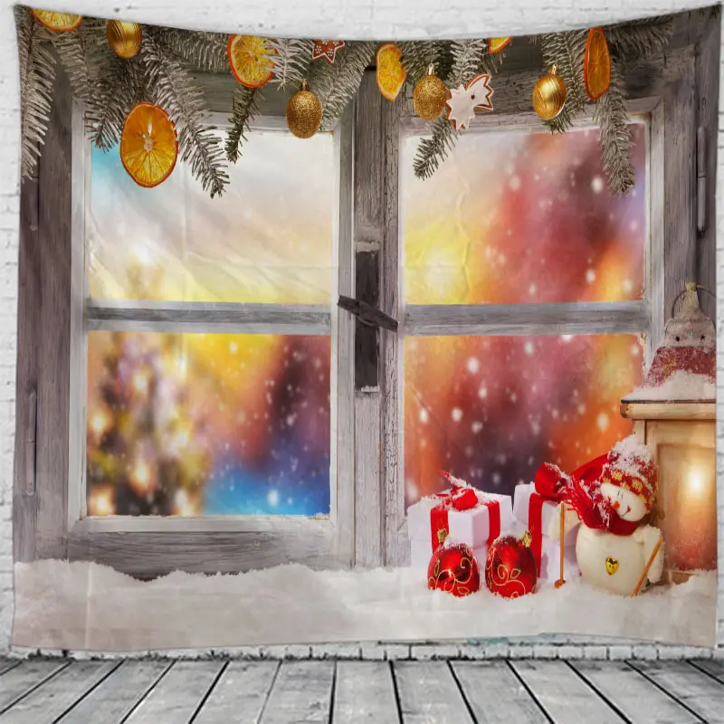 Tapestry Christmas Wall Hanging Christmas Snow Home Deco Christmas Windows Print Tapestries Large Size Free Shipping Tapestries - Цвет: 191001-5