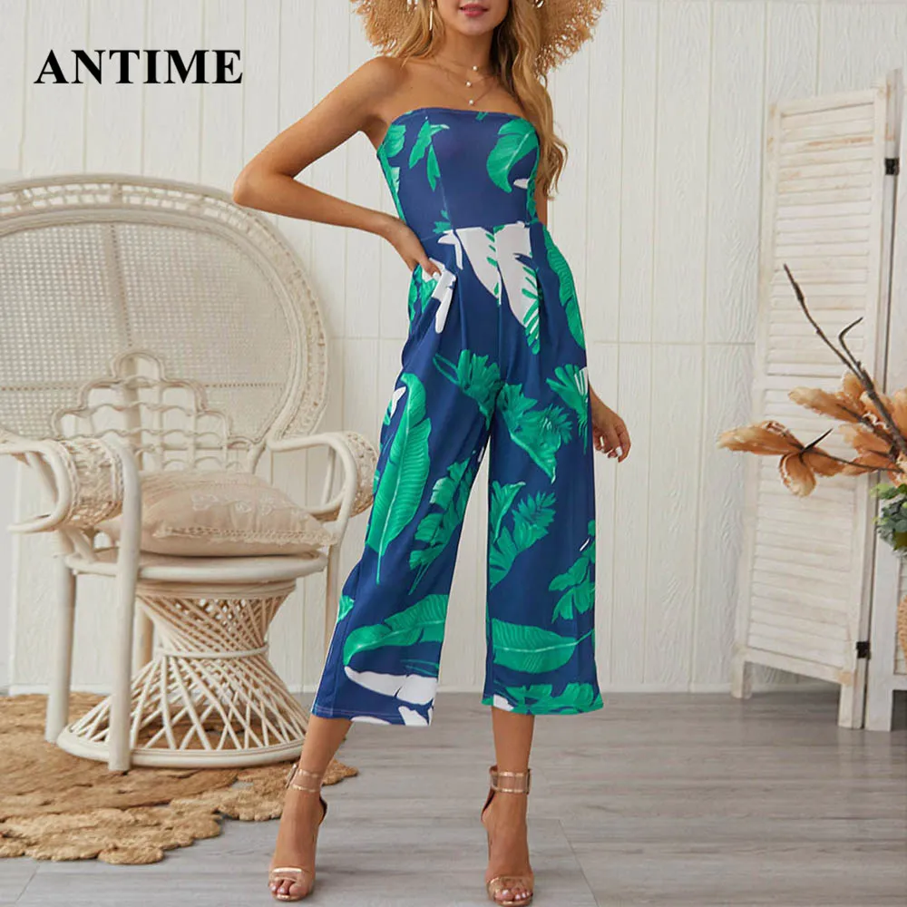 

Missakso Bohemian Wide Leg Jumpsuit Summer Elegant Strapless Women Chiffon Female Rompers Casual Boho Jumpsuits