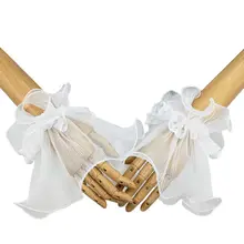 Женские свадебные перчатки без пальцев с оборками и роговыми манжетами, цветочные кружевные накладные рукава