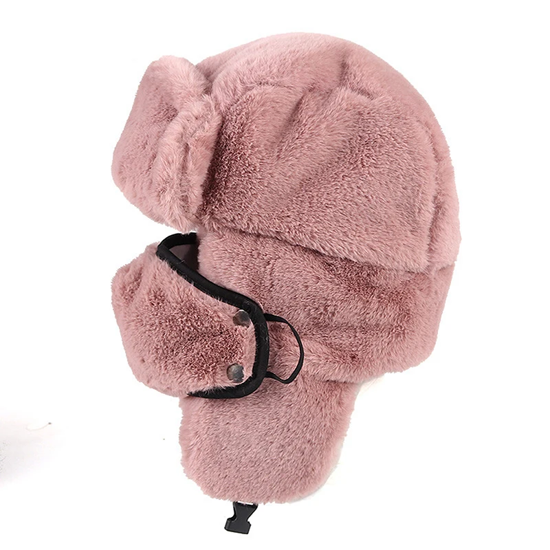 High Quality Ushanka 2022 Thermo Winter Faux Fur Hat Women Bomber Hats Warm Pink Ski Earflaps Mask Soviet Hat Russian Snow Cap orange mad bomber hat