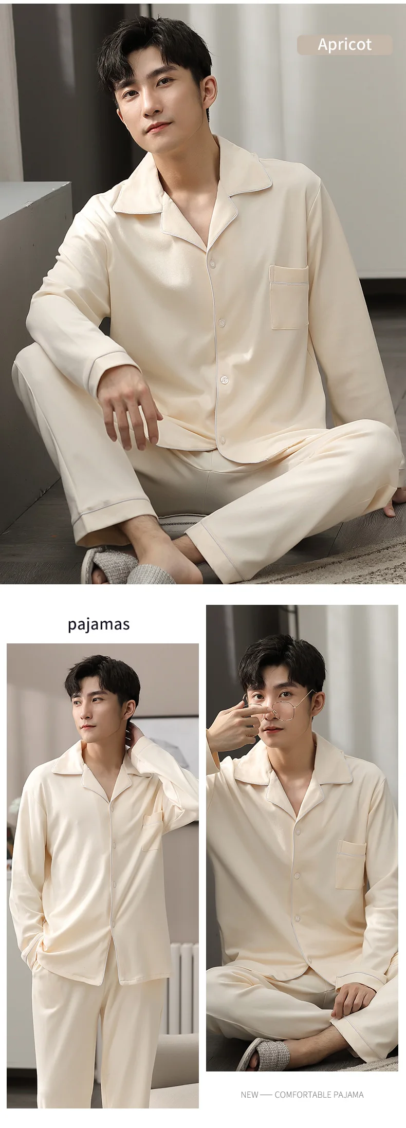 Winter Pure Cotton Pajamas for Men Solid Pyjamas 2 Pcs Suit Man's Home Bedroom Clothes Sleepwear 100% Real Cotton High Quality silk pajama pants