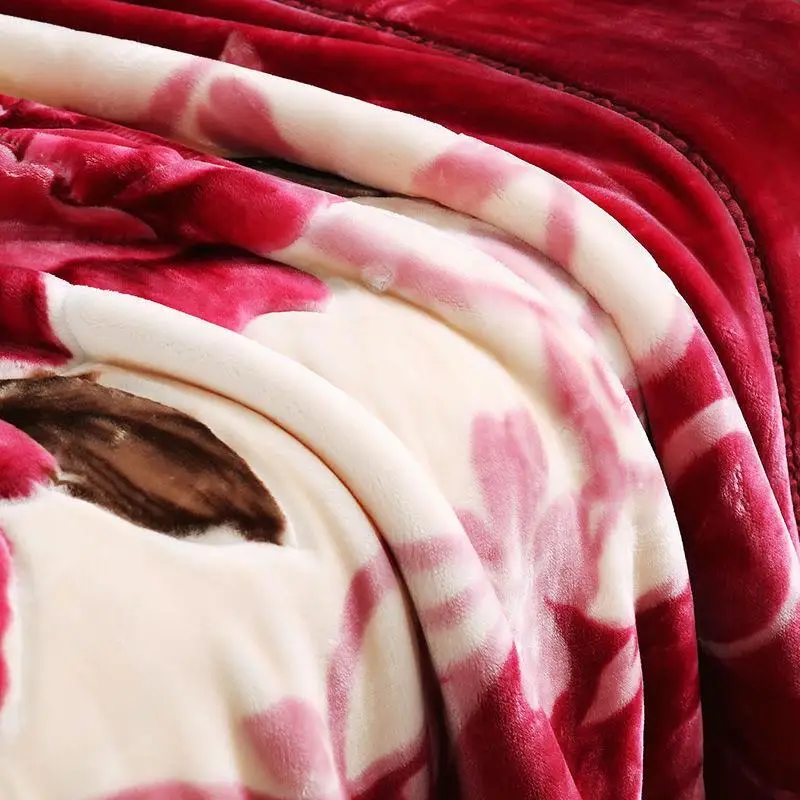 50 Flowers Red Double-side Winter Thick Raschel Blankets Twin Full Queen Size Polyester Bedsheet