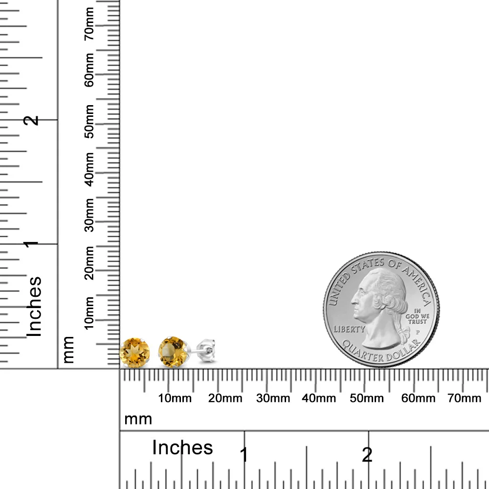 GemStoneKing 1,40 Ct 6 мм круглый желтый натуральный цитрин 925 пробы Серебряное колье с подвеской с камнями, на день рождения, на возраст от 4 зубец, серьги со шпилькой, для Для женщин