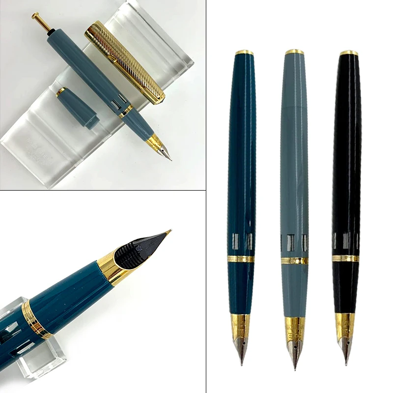 Перьевая ручка Wing Sung 601A Twill Golden cap, вакуумная перьевая ручка, тонкий перьевая ручка с окошком, Голубое озеро, хорошее перо, школьные офисные принадлежности