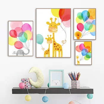 

Colorful Balloon Cute Lion Elephant Giraffe Wall Art Canvas Painting Nordic Posters And Prints Wall Pictures For Kids Room Decor