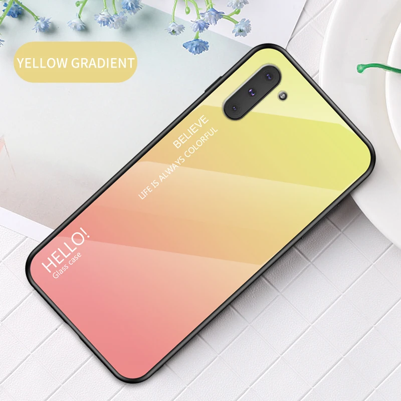 Yellow Градиентный чехол из закаленного стекла для телефона для samsung Примечание 10 плюс A70 A50 A80 S8 S9 S10 плюс S10e Note 9 8 S7 край A8 A6 плюс A7 чехол - Цвет: Yellow
