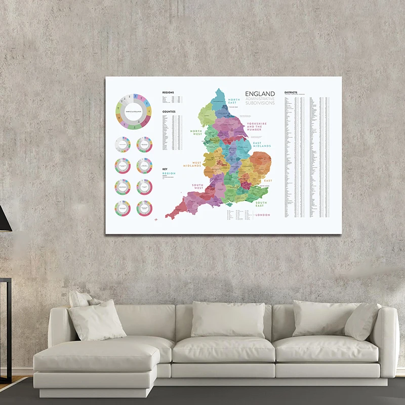大イングランド世界地図オフィス用品の詳細なポスター不織布レトロ地図イングランド学校オフィス家庭用品150-100センチメートル
