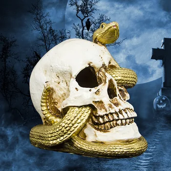 

Bar Haunted House Resin Scary Snake LED Atmosphere Halloween Decor Skull Light Desktop Creepy Party Props Ornament Simulation