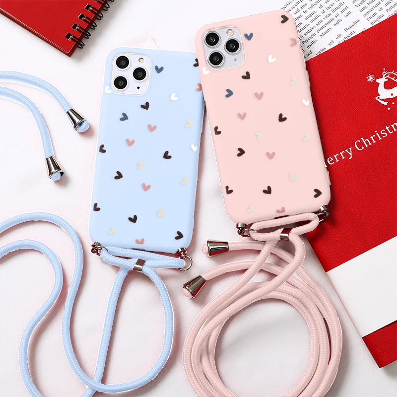 Love Heart Case For iPhone 11 Necklace Lanyard Rope Cover 13 12 Pro Max 8 7 6 6S Plus X XR XS SE 2020 Strap Cord Capa | Мобильные