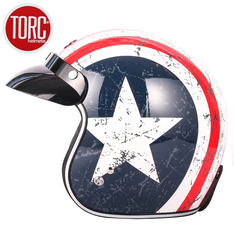 captain America TORC T50 Ретро Мото шлем casco capacetes torc Винтаж открытым лицом atv мото rcycle шлемы Щит DOT Certifiated M L XL XXL - Цвет: captain America