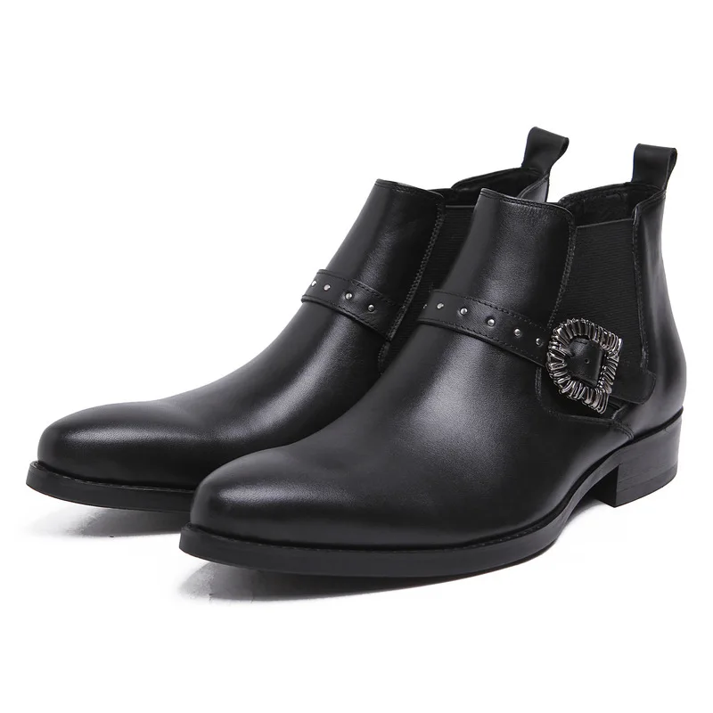 

England High Shoes Fashion Man Leather Boot Pointed-Toe Boots Short Boots MEN'S Leather Boots Martin Boots Elastic Sleeve Boots
