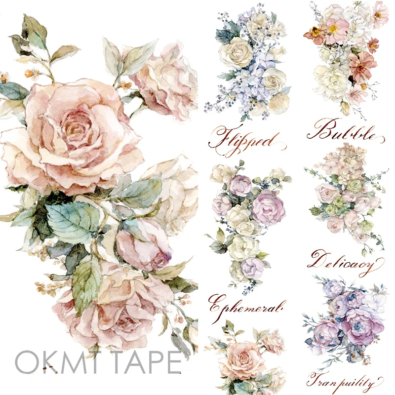 

WOKO Special Ink 4cm Flowers in Midsummer Beautiful Rose Plant Retro Deco Washi Tape DIY Planner Diary Scrapbooking Masking Tape