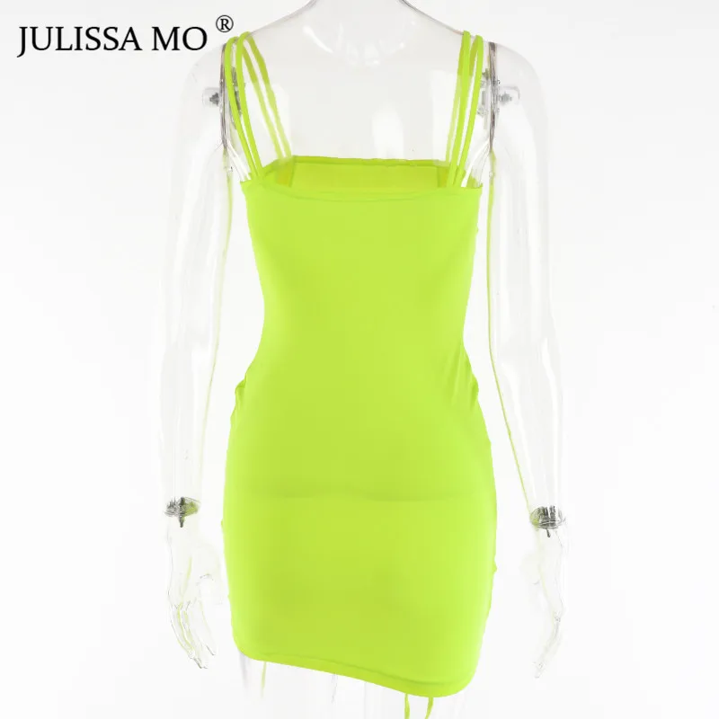 JULISSA MO Purple Sexy Summer Cami Straps Dress Women Drawstring Bandage Bodycon Dresses Backless Club Party Dress Mini Vestidos