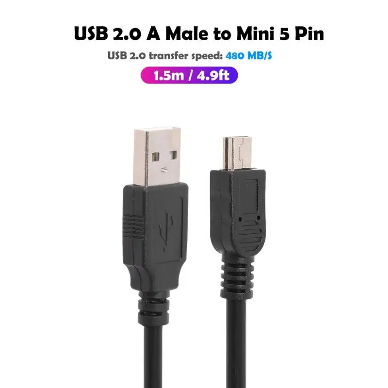 1,5 m/4.9ft USB 2,0 A папа-мини 5 Pin B Мужской кабель для зарядки и передачи данных адаптер