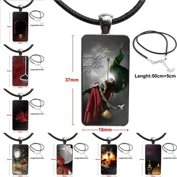

For Women Fashion Jewelry The Martyrdom Of Imam Ali Steel Color Glass Cabochon With Rectangle Shaped Pendant Choker Necklace